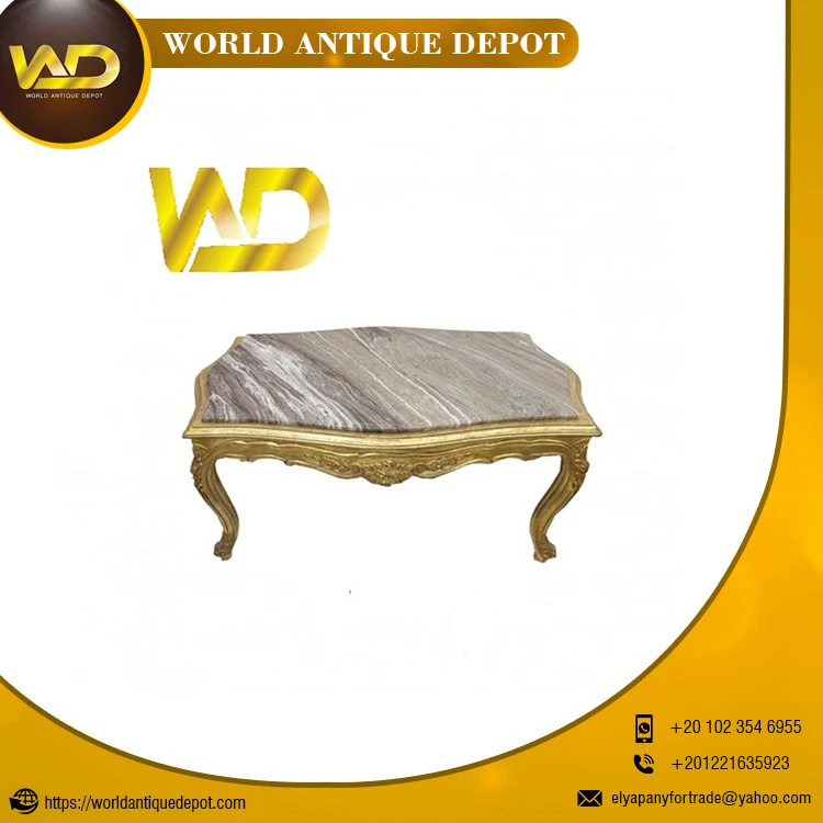 100% Best Quality Living room gold table with marble top antique style