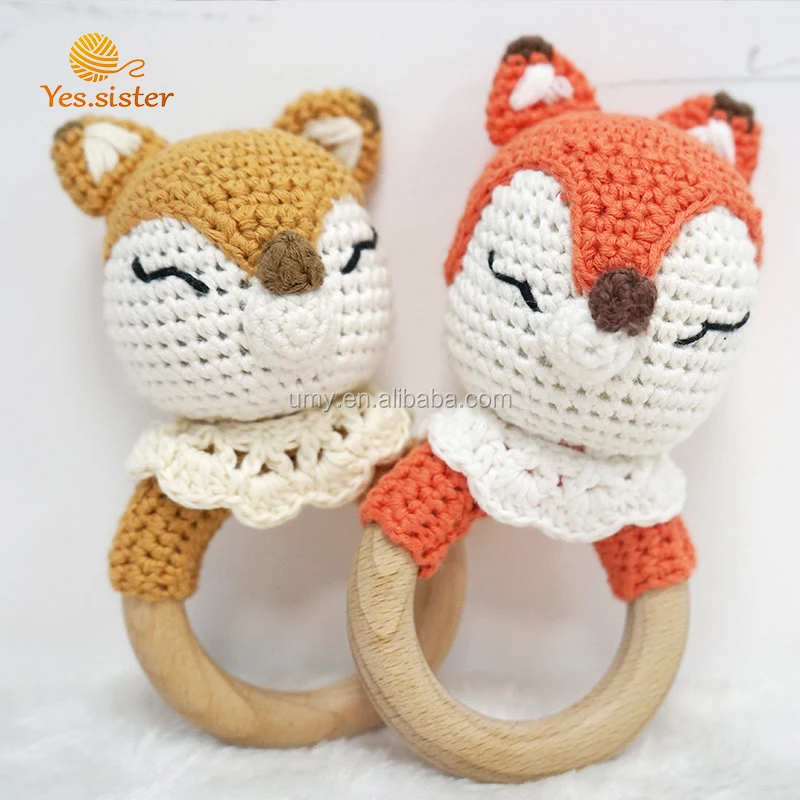 Кукла из натурального плетеного крючком лиса амигуруми, детская игрушка-кольцо для прорезывания зубов