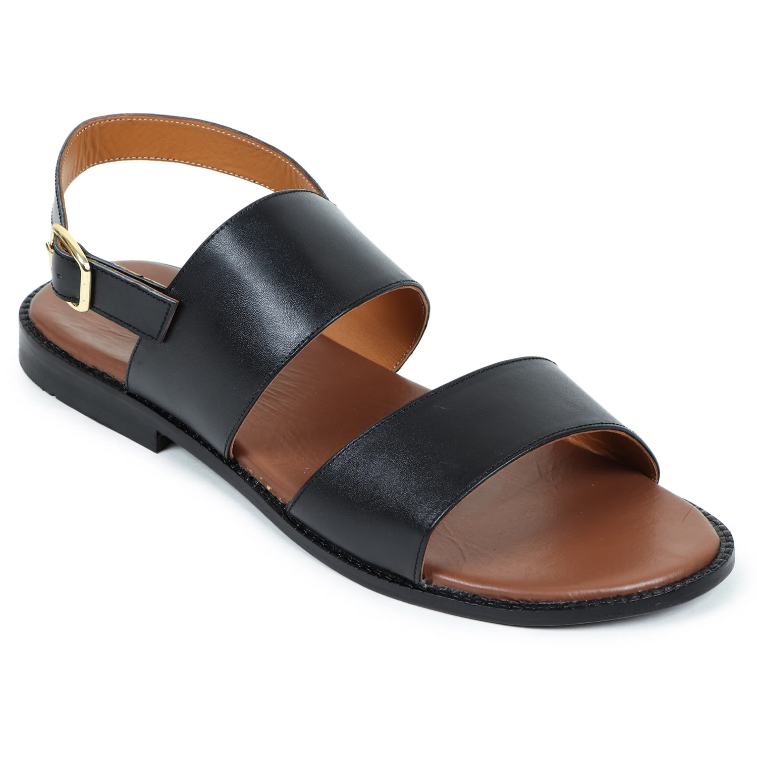 Мужские босоножки из натуральной кожи модные сандалии с двумя ремешками цвет черный/коричневый для повседневных и официальных мероприятий на открытом воздухе