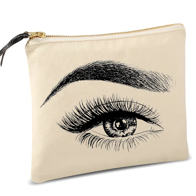 Eco Friendly Recycled Cotton Travel Cosmetic Pouch Makeup Bags With Zipper And Customized Print