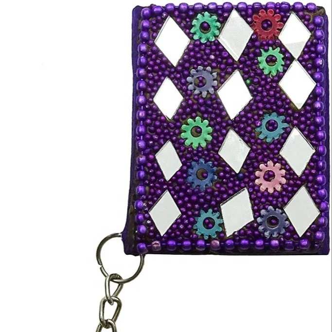 Beautiful Multipurpose Handmade Mirror Vintage Handicraft Rajasthani Lakh Work Diary Key Chain Multicolor Beads