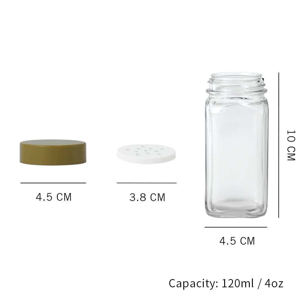 HNA Taiwan Made Cheap Glass Shaker Jars 4 Ounce Square Bottles for Spice Salt Pepper