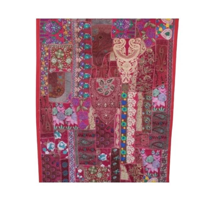 Ethnic Handmade Cotton Fabric Patchwork Wall Art Hanging Indian Wholesale Embroidery Sequence Khambadia Room Decor Tapestry