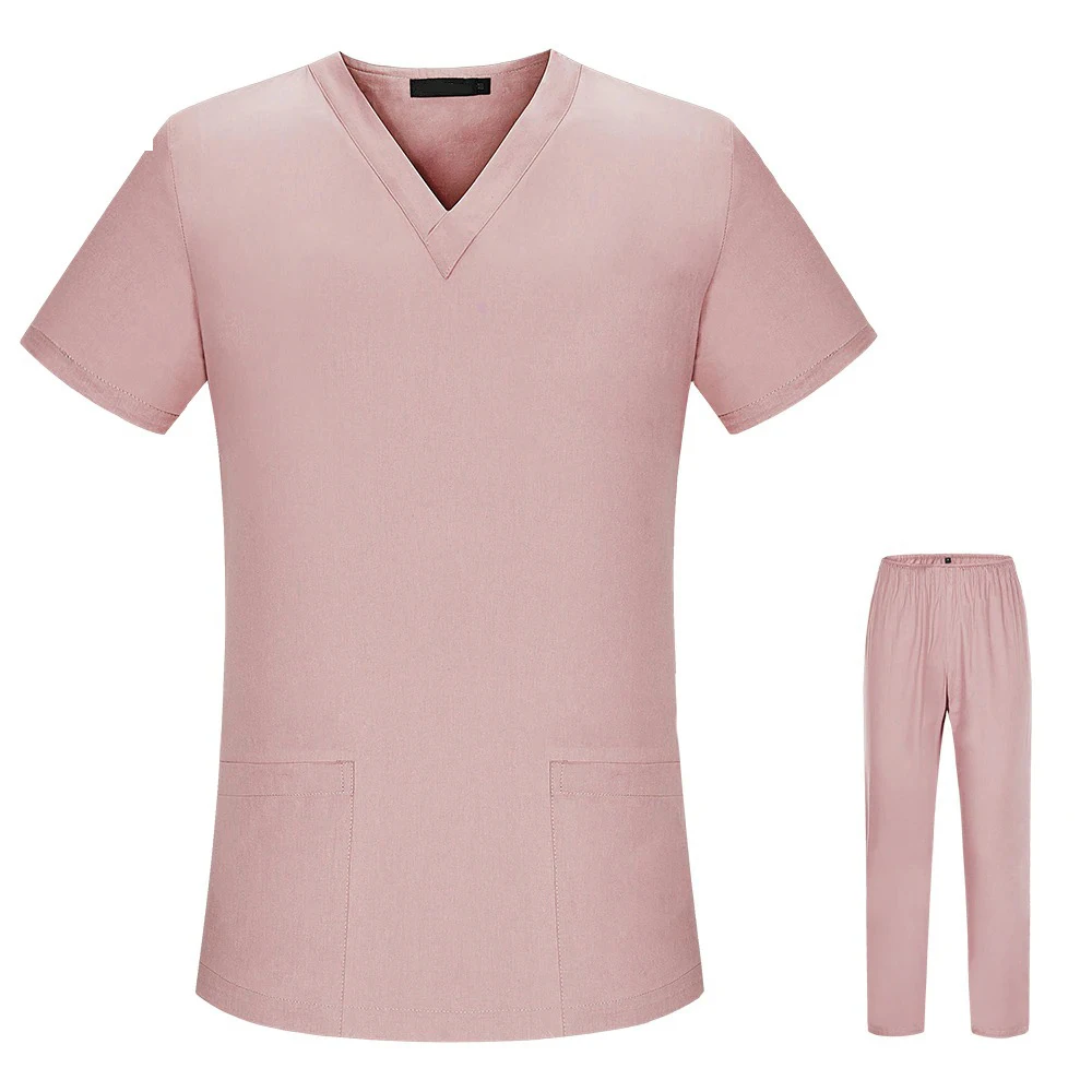 
New Short Sleeve V-Neck Pocket Care T-Shirt Tops Summer Workwear Tops Elastic and Breathable Doctor Scrub Uniform 
