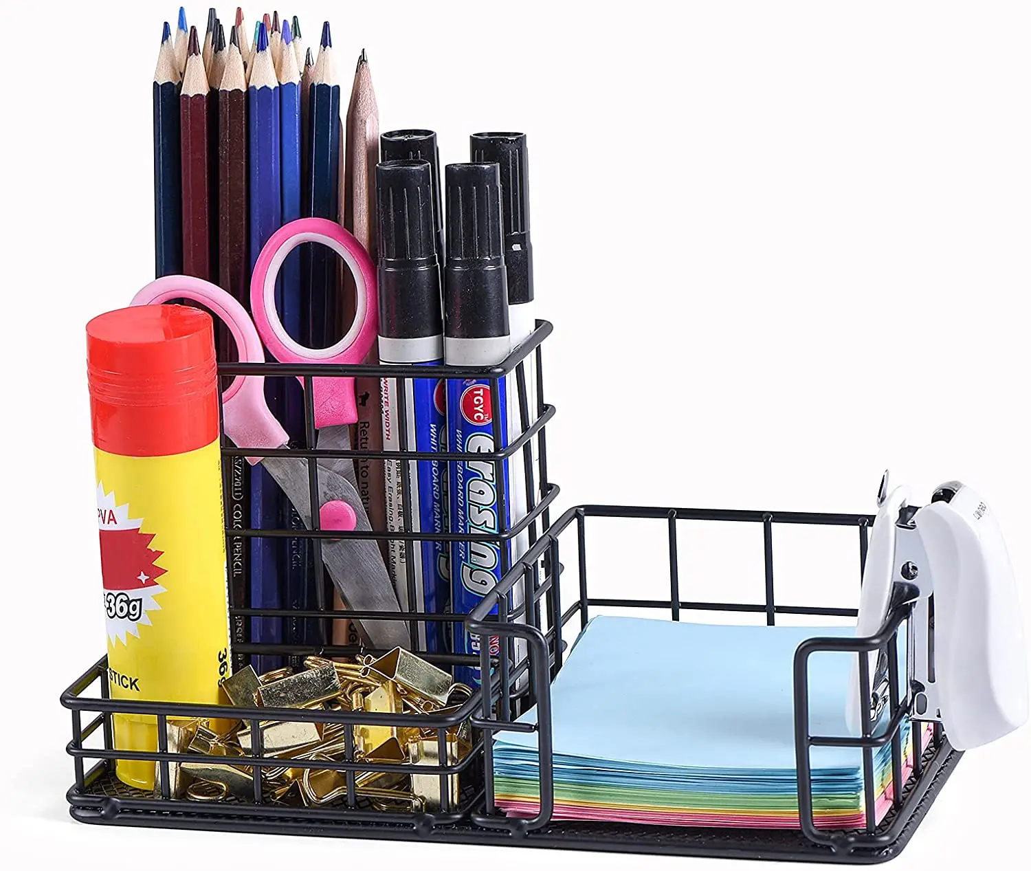 Cute Pen Pencil Holder, Mesh Office Supplies Desk Accessories Caddy with Sticky Notes Holder, Desk Organizer for Home Office and