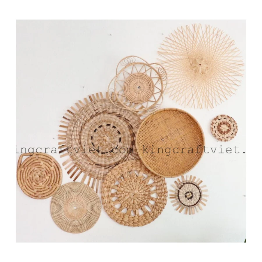Super Quality Set  of Winnowing Rattan Wall Hanging Cozy Wall Baskets Decor White Bakets for Boho Decor Made in Vietnam
