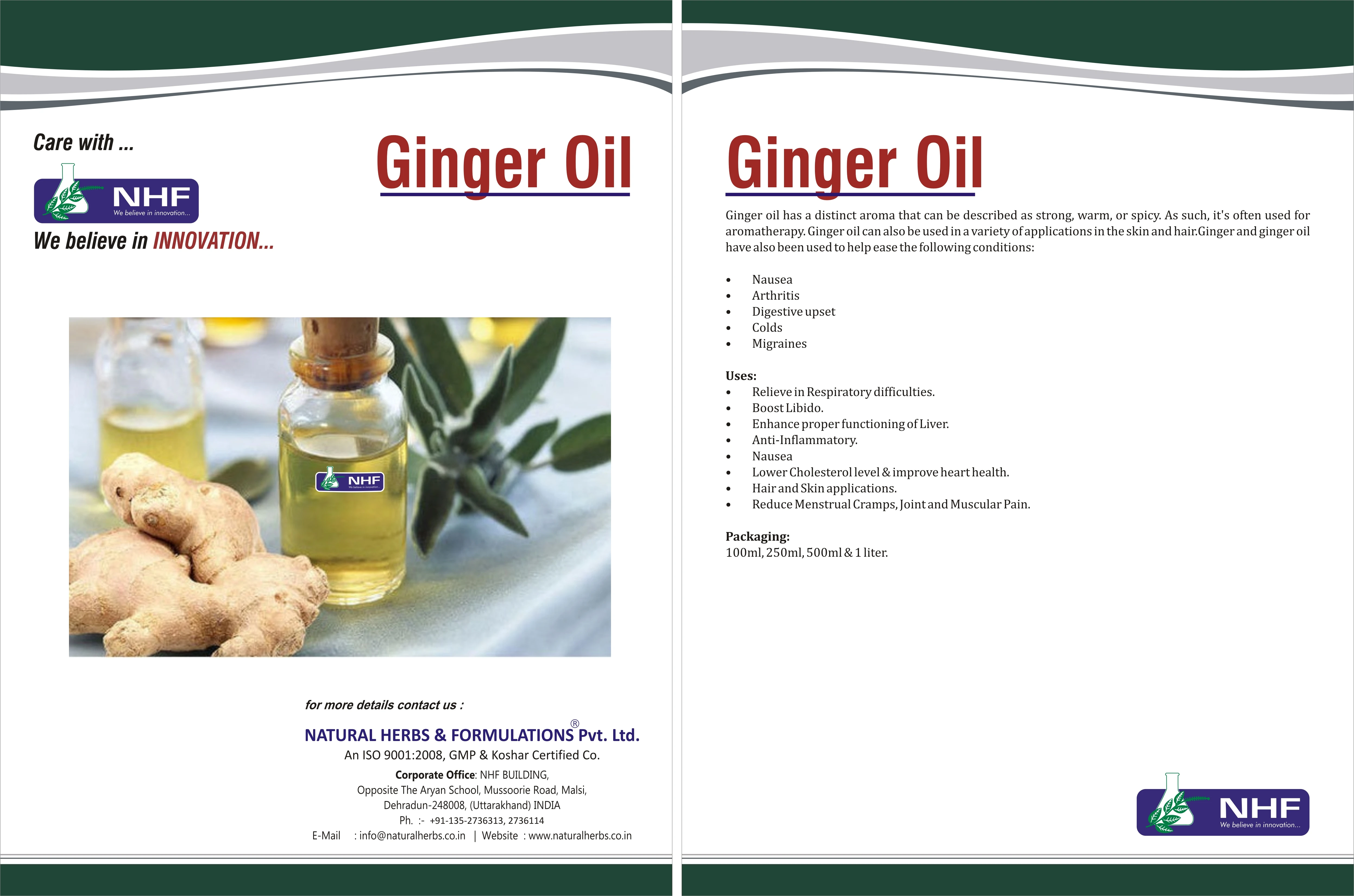 Essential Oil Ginger Oil for Medicinal Use