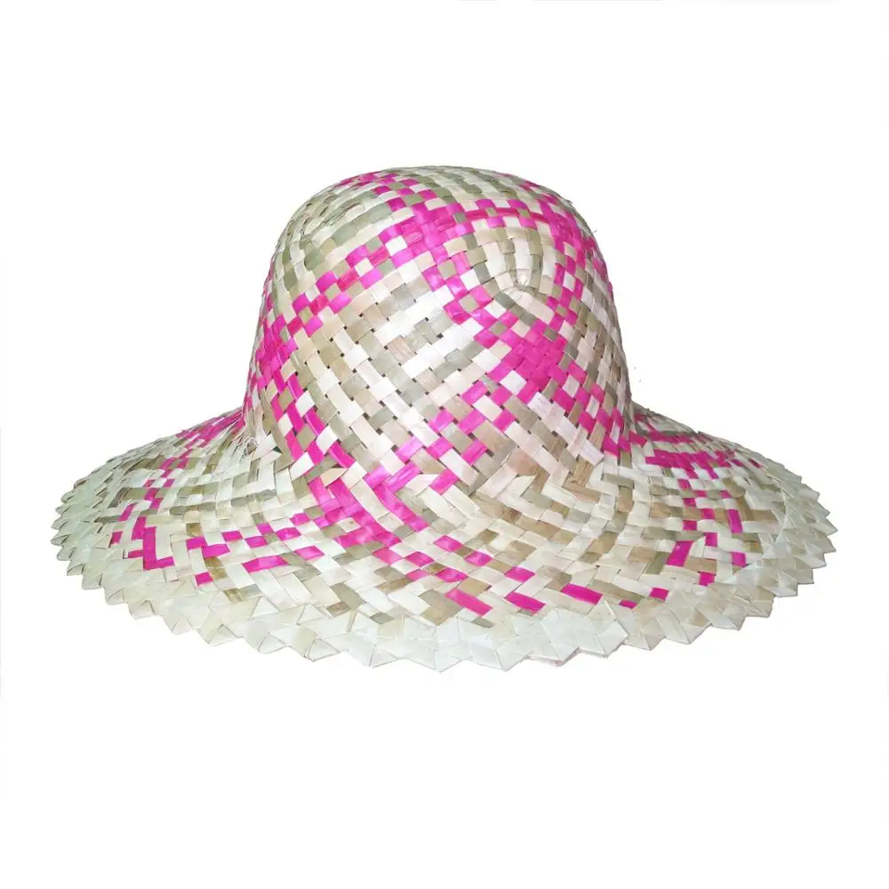 Natural Pink Cowboy Hat Made in Vietnam Fashionable Lady Beach Hat Plain Ribbon Outdoor Travel Durable Palm Leaf Straw Material