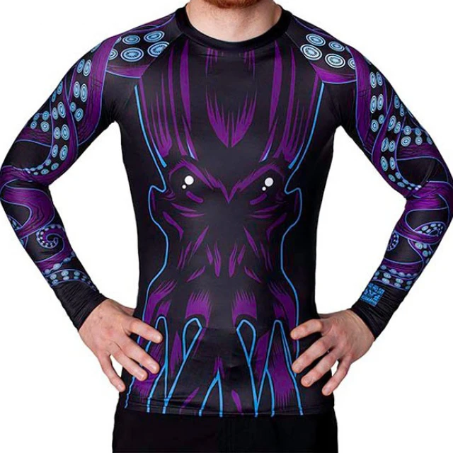 Custom Design compression mma rash guard,mma rash guard,white & black color printed men rash guard