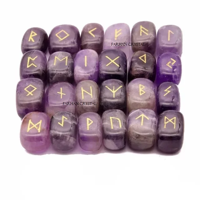 wholesale high quality amethyst rune set  healing rune stone  metaphysical geometry set  healing tumbled hot selling amazon