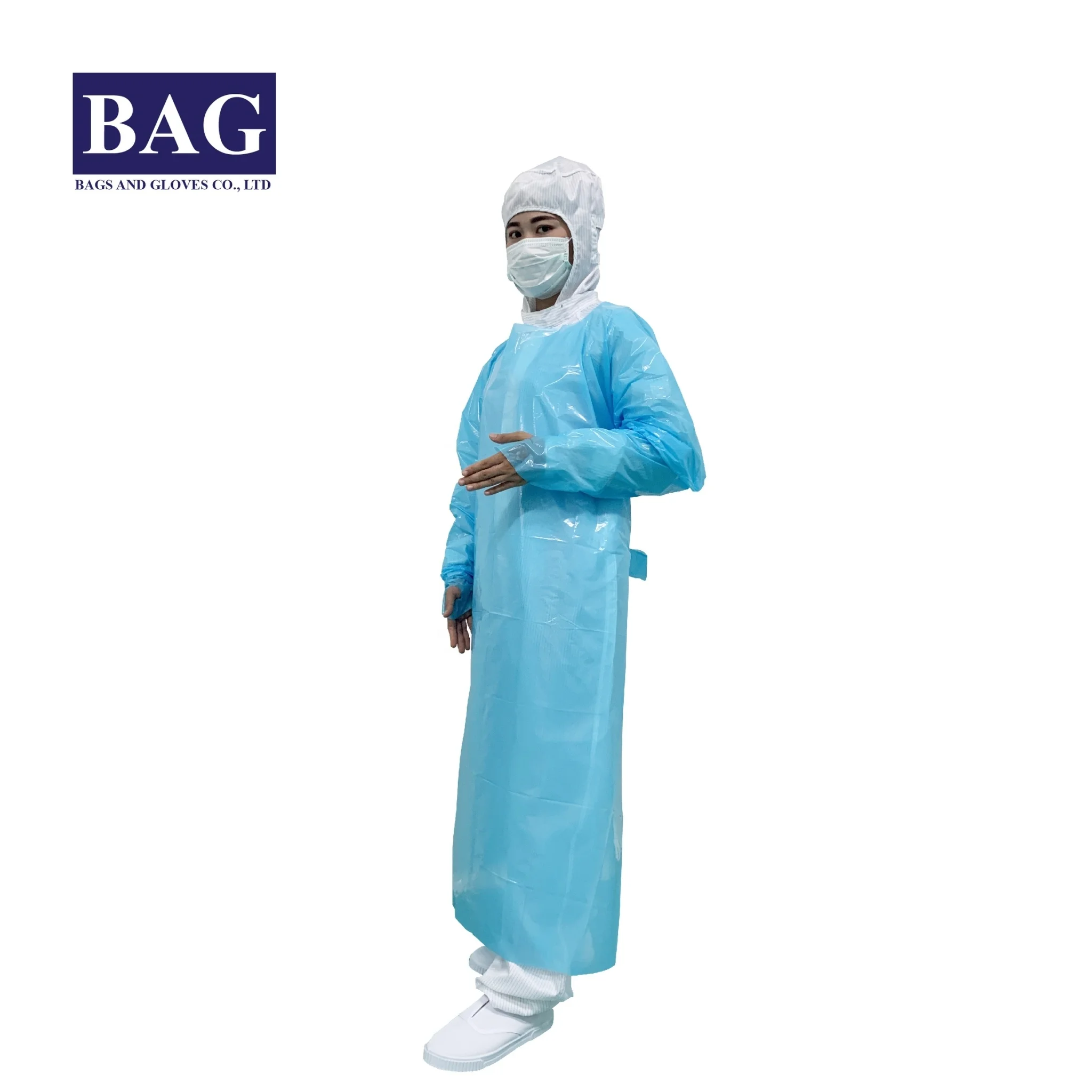 
Blue disposable medical PE isolation gown 