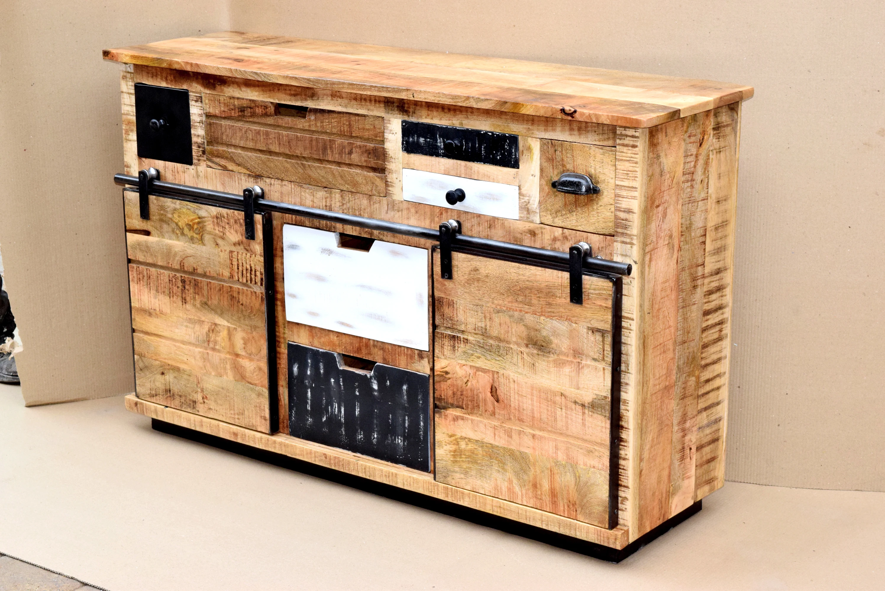 Top Selling Multi-Drawer Sideboard Storage Cabinet Industrial Vintage Mango Wood and Antique Metal for Living Room or Bedroom