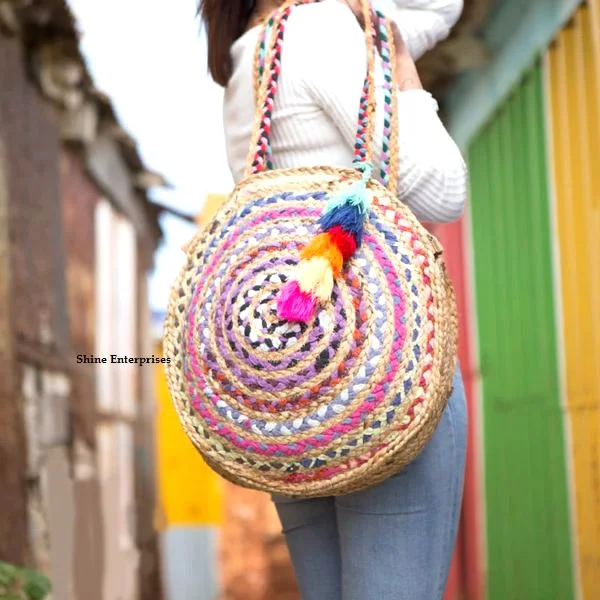 Прямая поставка с завода, круглые плетеные джутовые сумки размером 39 см
