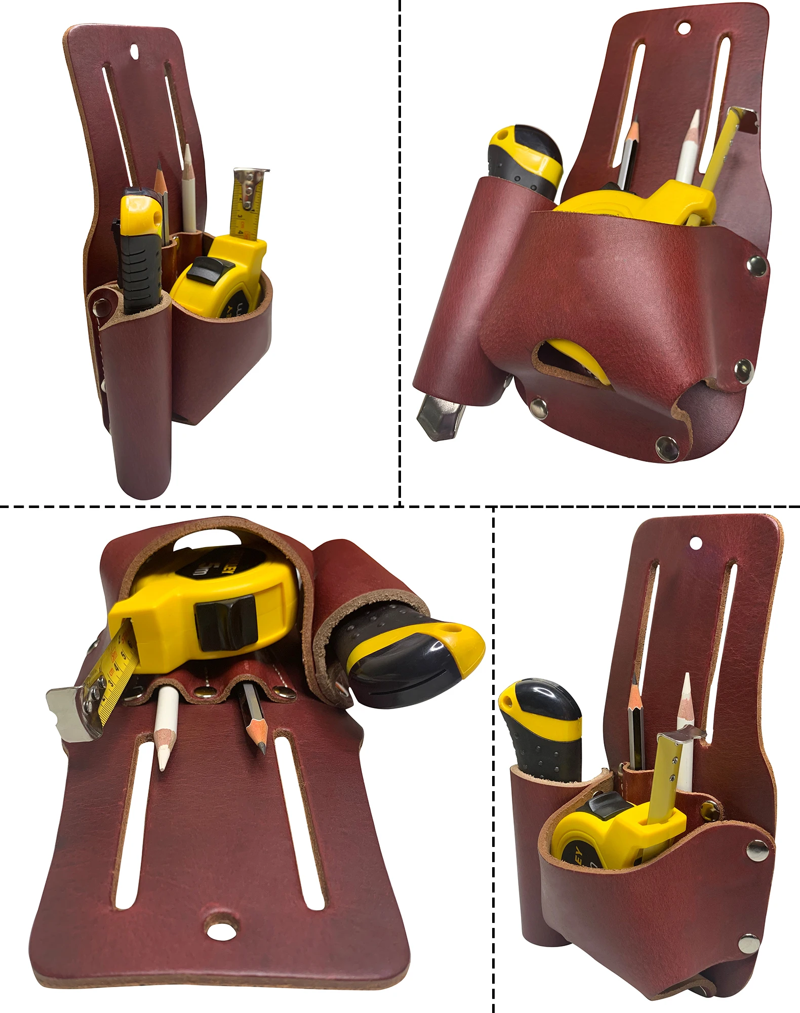 Top Grain Leather Tool Belt Tape Measure Holder Folding Retro Pocket Knife Holster Cell Phone Case Heavy-Duty Pouch Organizer