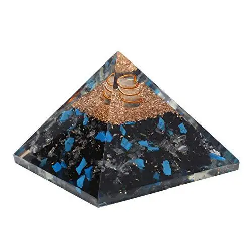 Best Selling Amazon Orgonite Pyramid I Crocon Black Tourmaline Turquoise & Clear Quartz Gemstone Orgone Pyramid