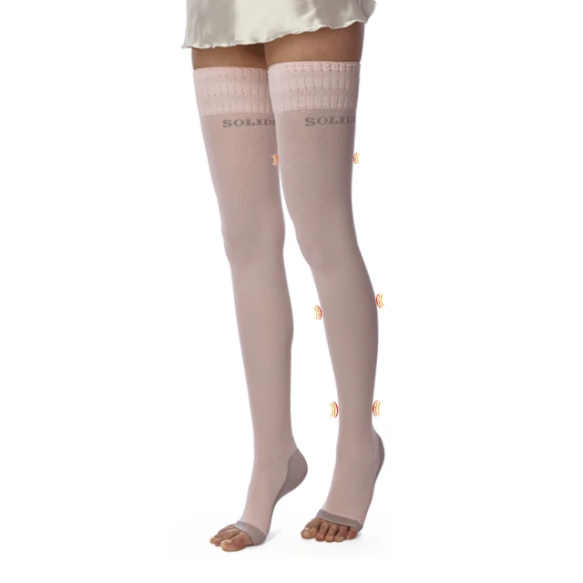 Infrared-ray stay-ups medical device 12/15 mmHg graduated compression open toe night use to reduce the leg girth