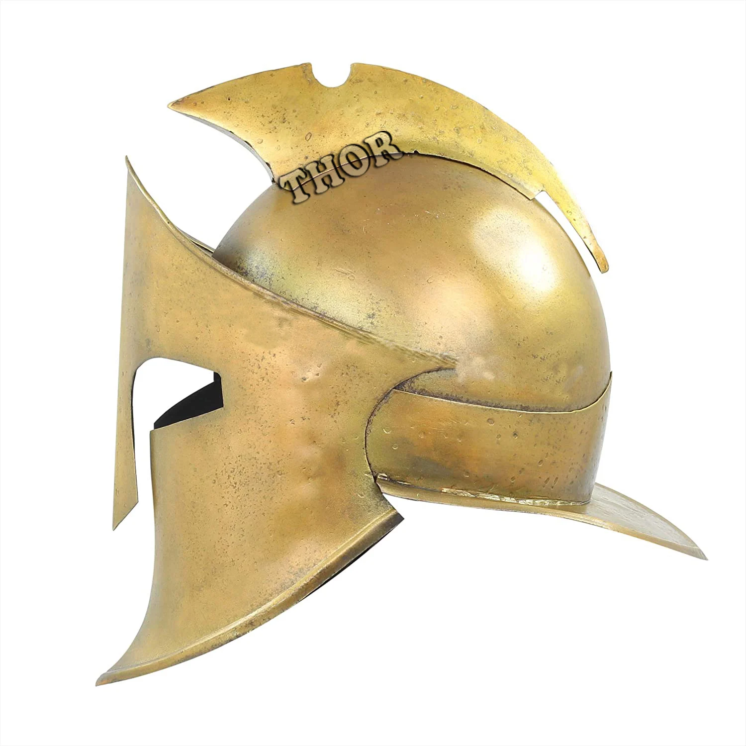 Halloween 300 Spartan Helmet King Leonidas Movie Armor Helmet Antique Brass Polished W/Wood Stand