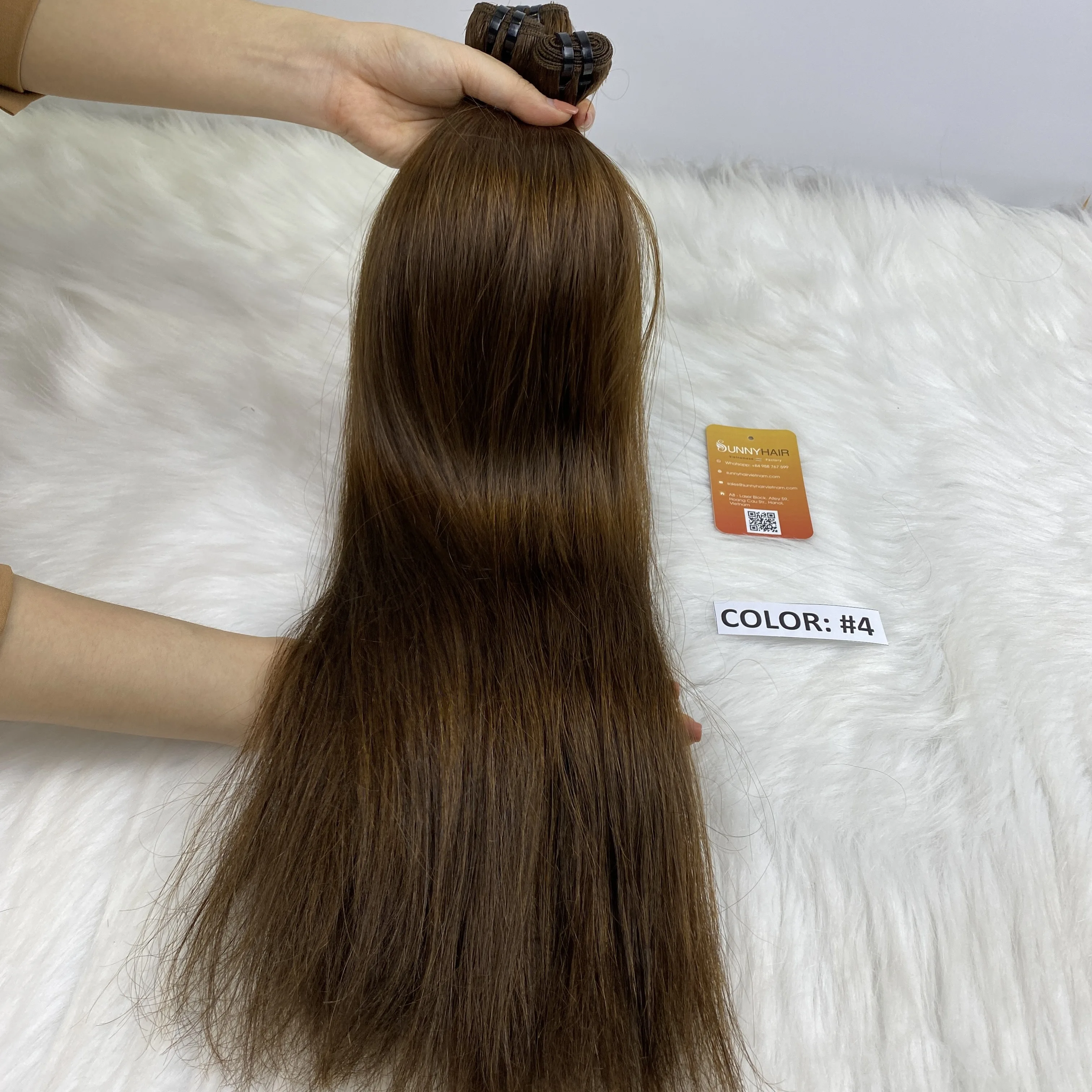 
Hot sale Cambodian practical straight human natural hair chestnut color machine weft bone straight human hair Vietnam Hair 