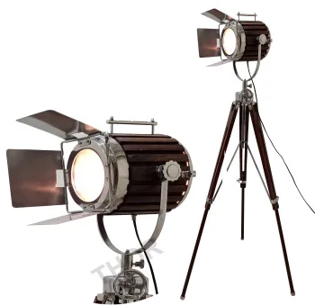 Modern Nautical Design Floor Lamp with Tripod Stand Brown Wooden & Chrome Finish 50W Spot Light for Living Room & Hotel