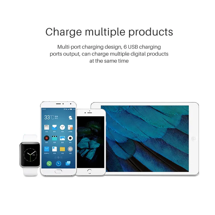 
Universal Quick Charging Head 6 Port Usb Travel Charger Wall Charger 5V 7.2A Fast Charger 