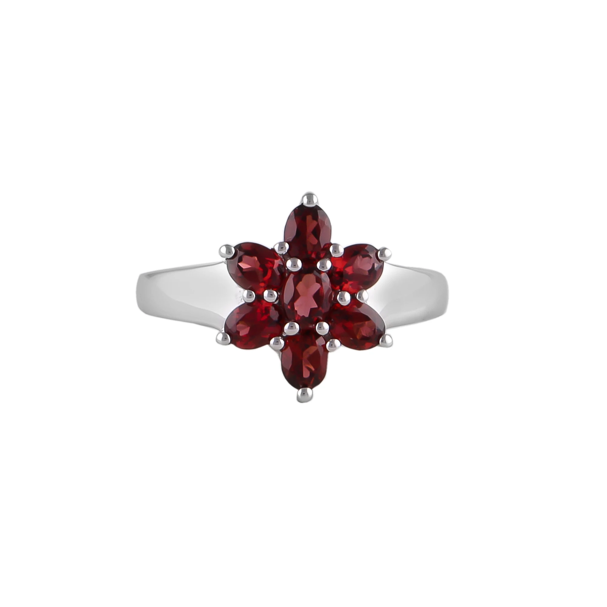 Garnet Flower Silver Ring