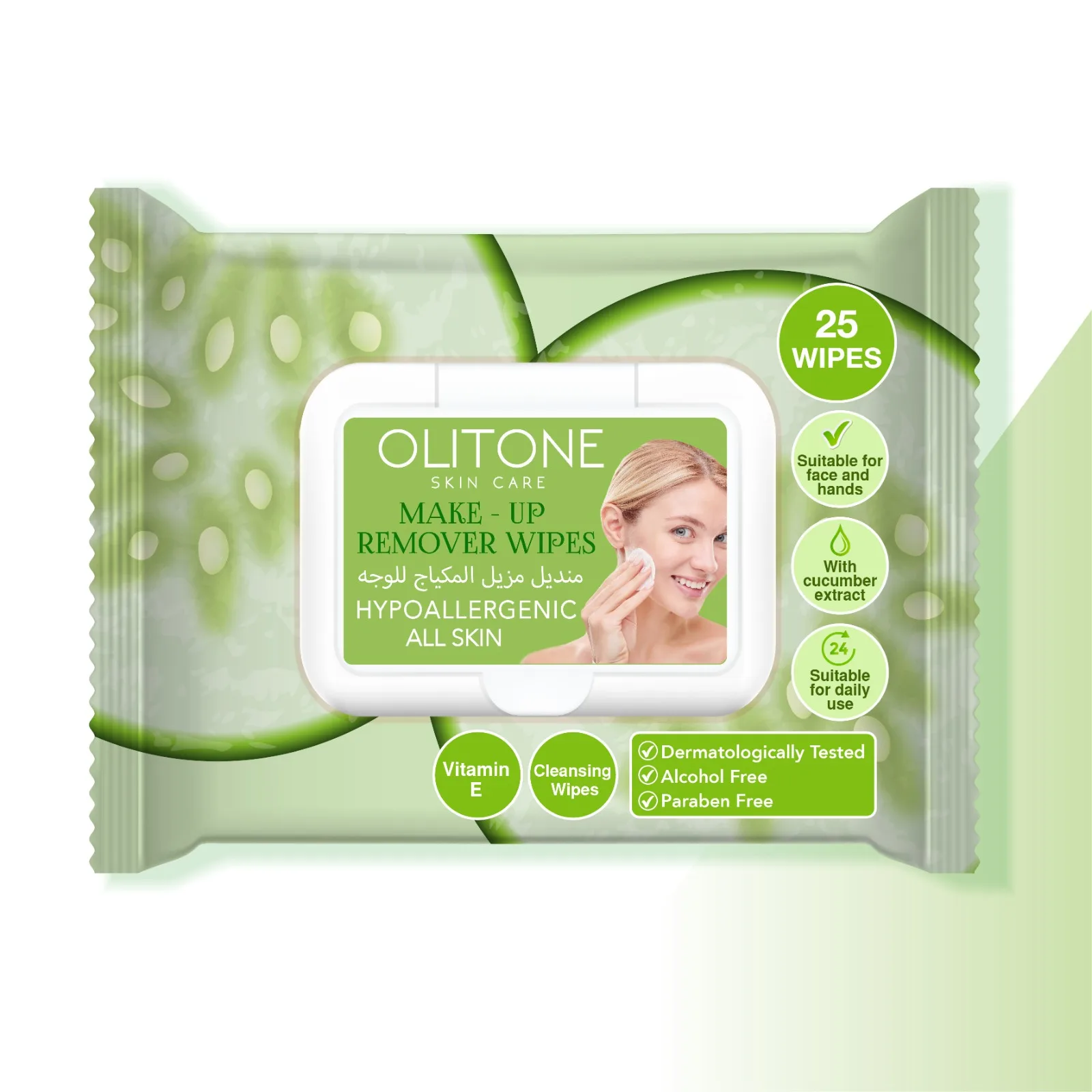 Салфетки OLITONE для снятия макияжа, 25 салфеток для снятия макияжа, очищающие влажные салфетки с витамином Е, экологически чистые салфетки для лица, Сделано в Турции