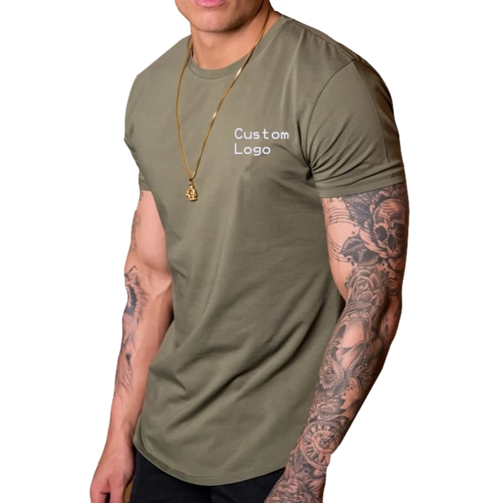 95% cotton 5% spandex curved hem Gym T shirt custom printed Mens Fitness T shirt