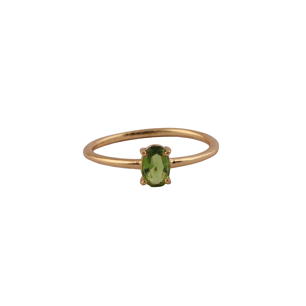 Green Peridot Gemstone Ring Gifts For Her Prong Ring Handmade Brass Band Gold Plated Adjustable Rings Jewelry Mode Joyas R-021