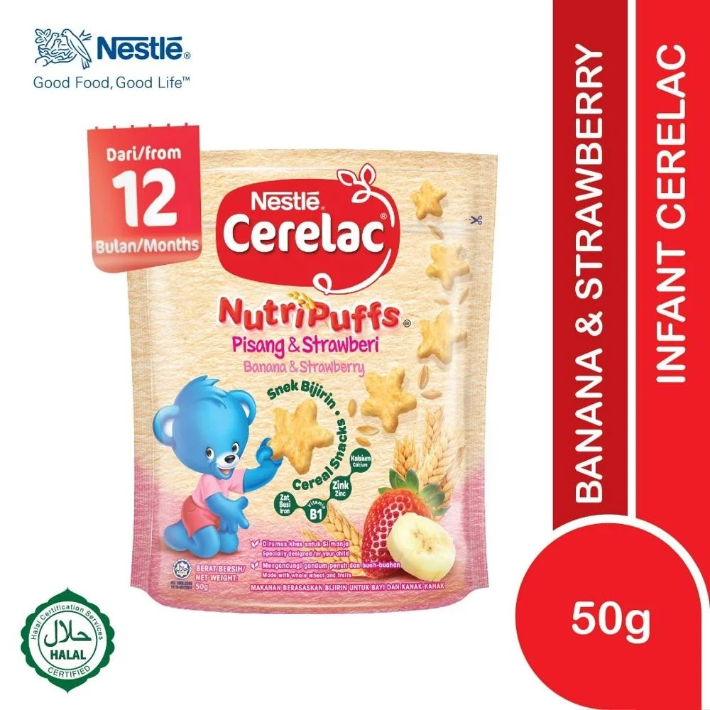 
Cerelac Nutripuffs Banana & Strawberry 50 Gram 