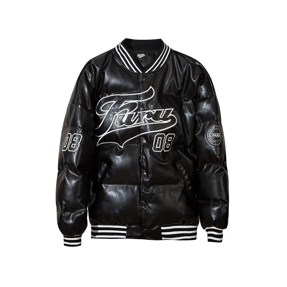 
Утепленная кожаная мужская куртка с популярным логотипом ins, модная уличная трендовая свободная хлопковая куртка-бомбер с вышивкой 