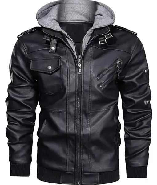  Мужская Черная байкерская кожаная толстовка с капюшоном куртка из 100% оригинальной кожи