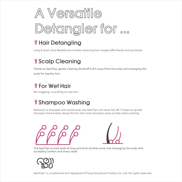 Detangler Gem tips hair brush massage scalp comb detangling hair brush comb