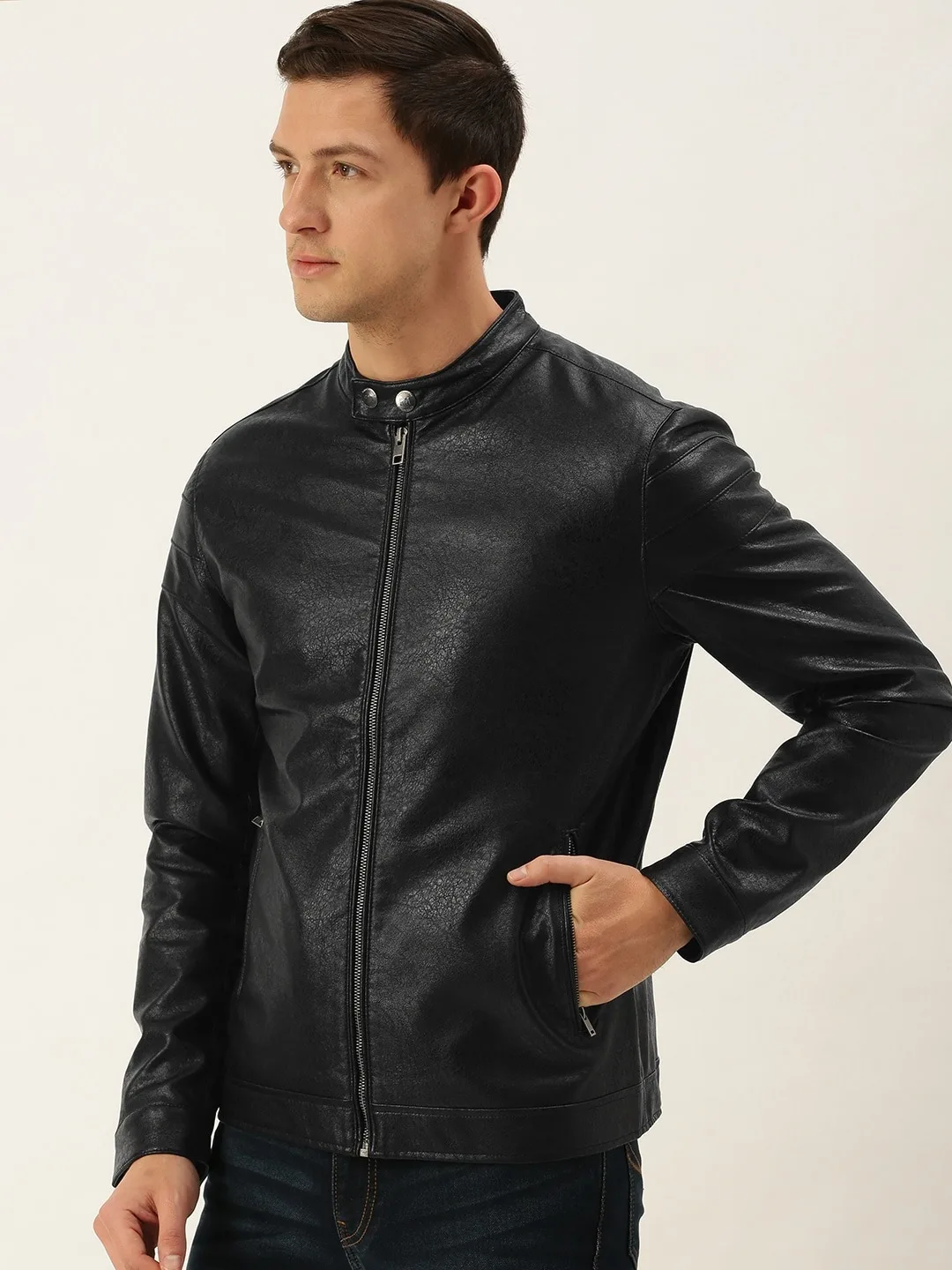 Causal Men New Stylish Solid Black High Quality Zipper New Design Winter Full Sleeved Out Door  Leather Jacket For Men