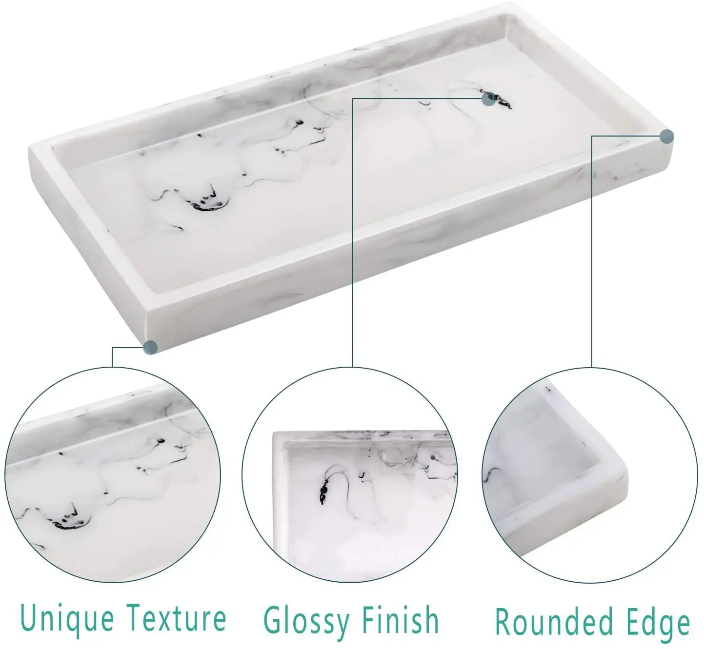 Jewelry Organizer Resin Tray, Bathroom Kitchen Dresser Vanity Tray Jewelry Dish Ring Cosmetic Organizer