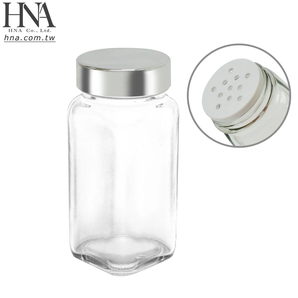 HNA Taiwan Made Square 120ml Glass Spice Jar with Plastic Silver Lid