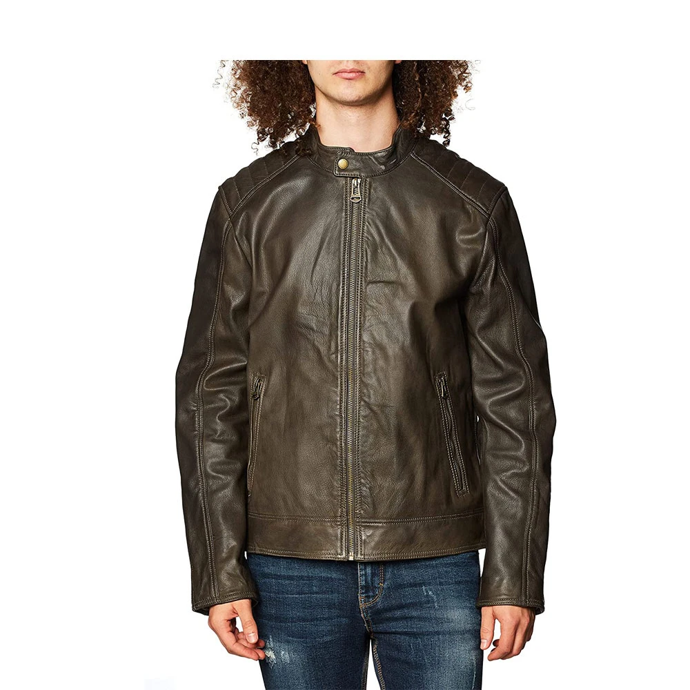 Superior quality Fashion Leather Biker Jacket for Stand Collar men Jackets for custom design