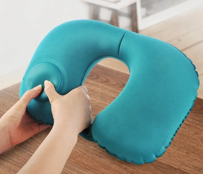 Portable Push Type Automatic Inflatable U Shape Pillow Neck Rest Air Cushion