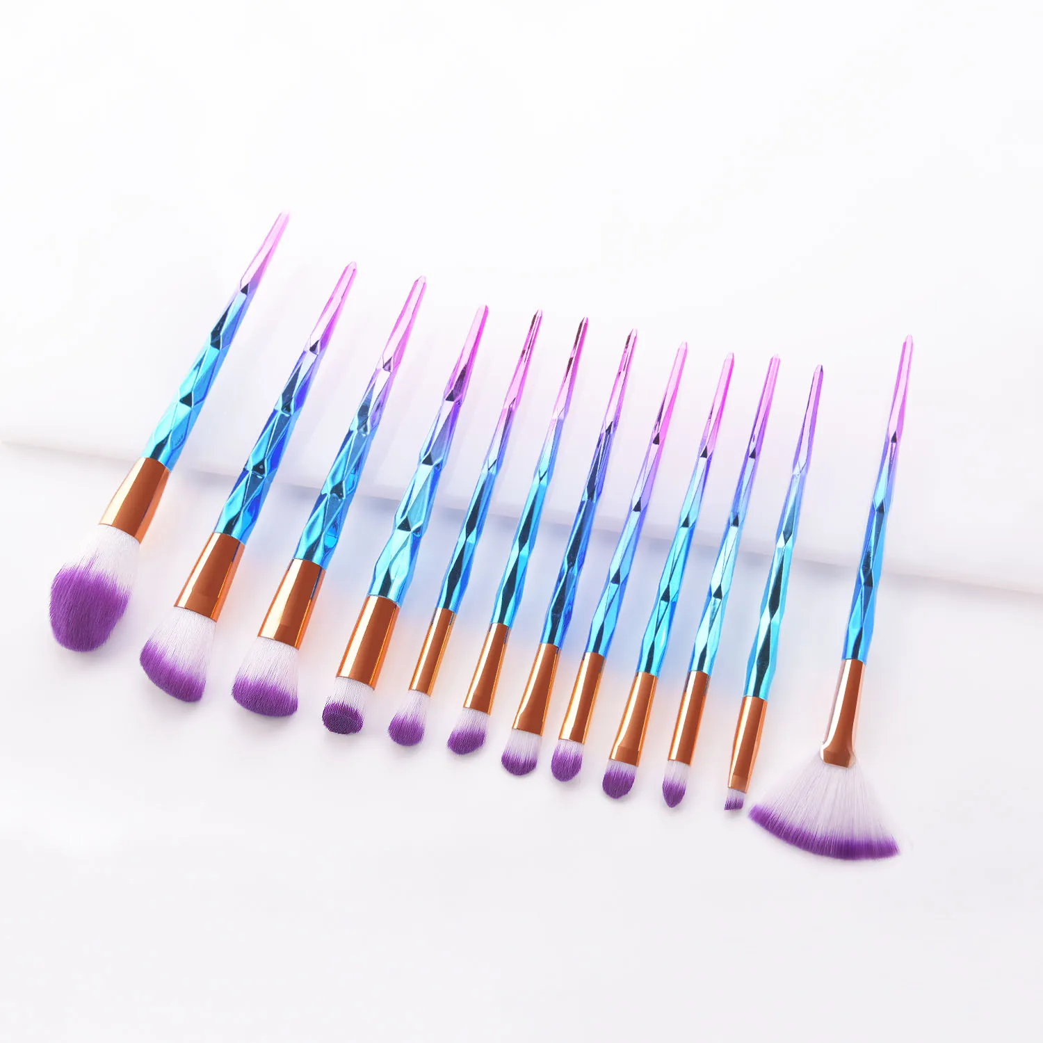 12 pcs colourful gradient diamond glitter cosmetic makeup brush set