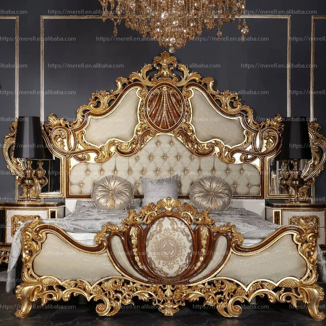 Customised Palace Bedroom furniture Velvet Upholstered King size solid wooden bed frame