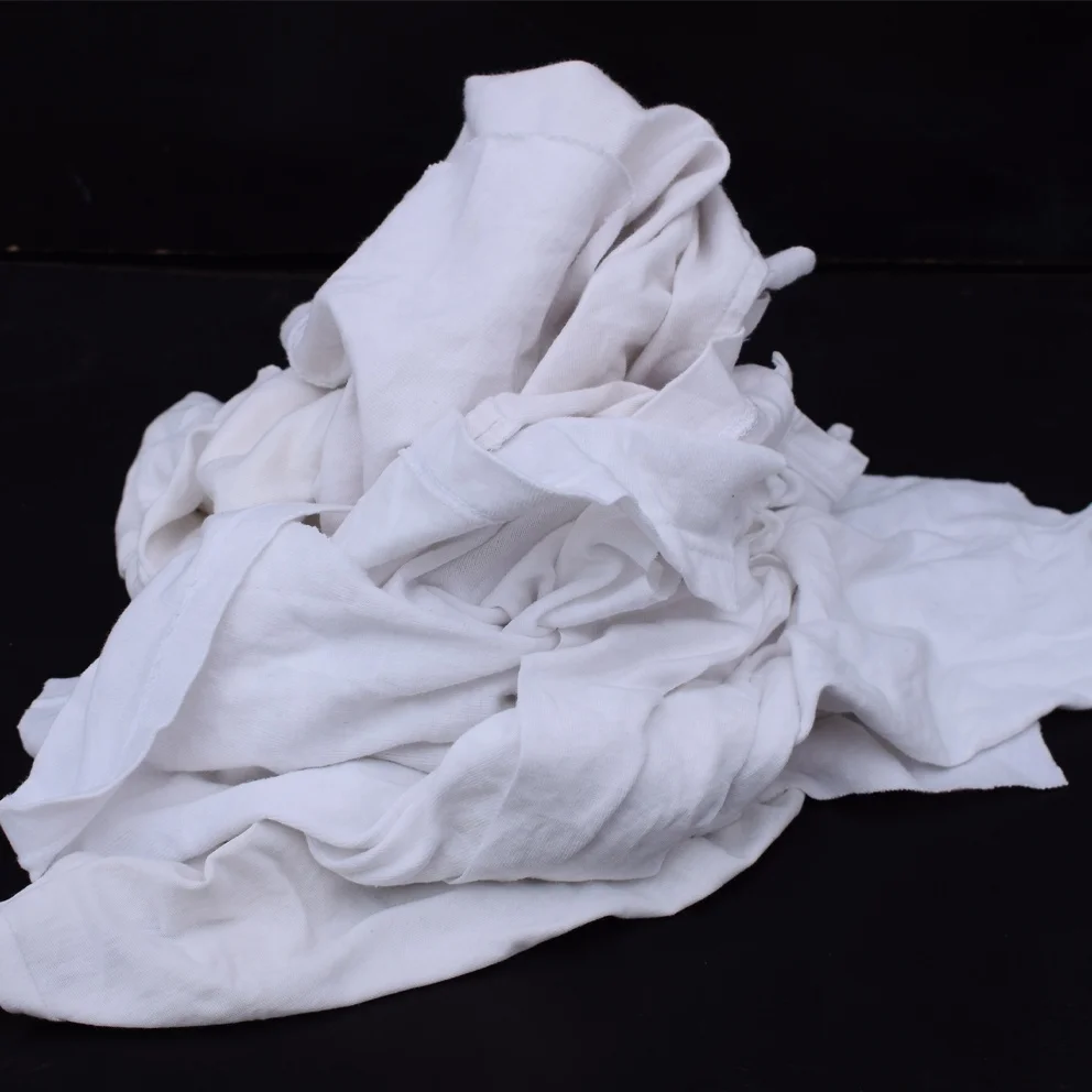 T-Shirt Wiper cotton rags used clothing cut white Industrial Wiping Industrial Cleaning Oil rectangle 10-100Kg/bag