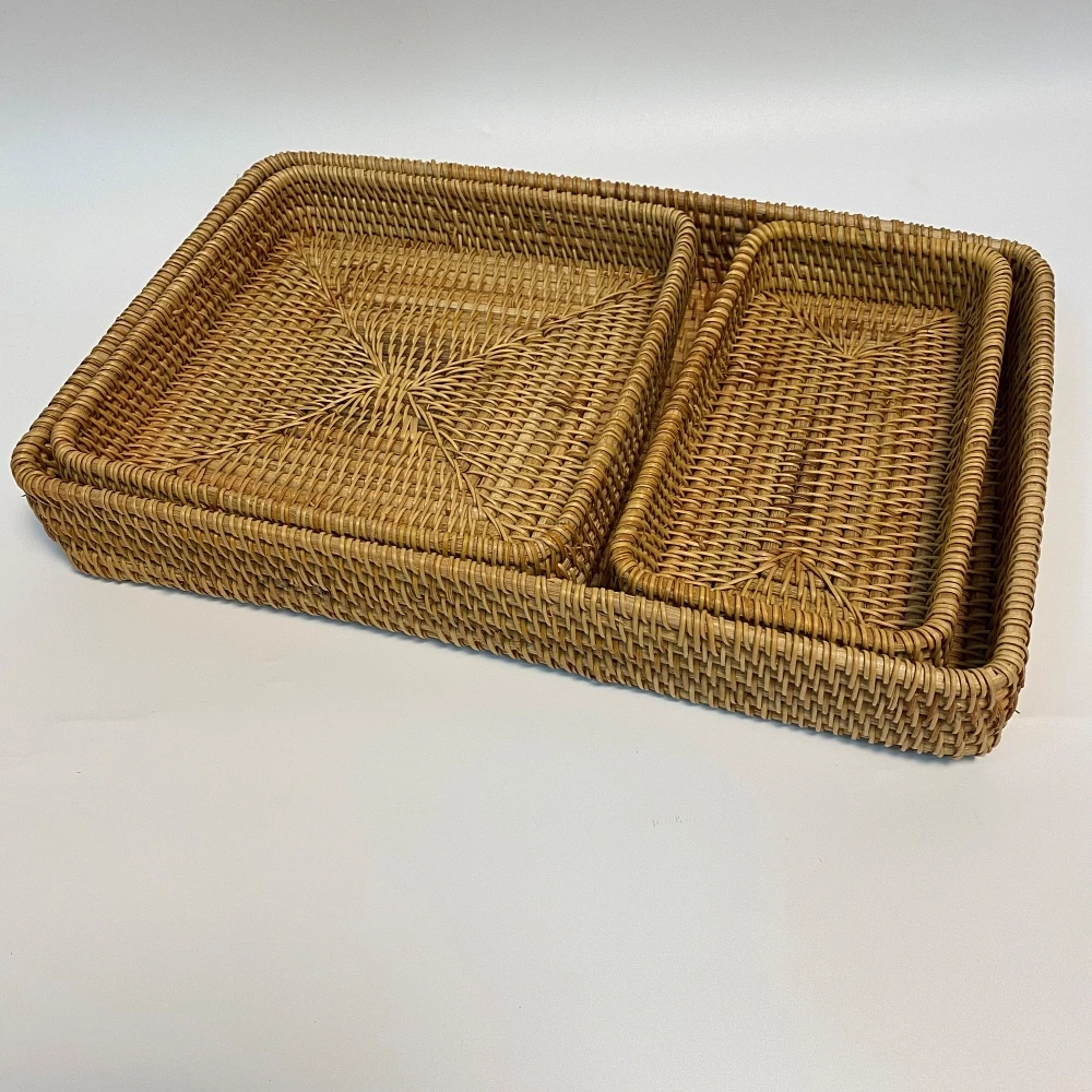 Wholesale Rattan Trays Set Eco-friendly Jewellery Tray Sustainable Rattan Storage Tray Wicker Home Organizer Made in Vietnam