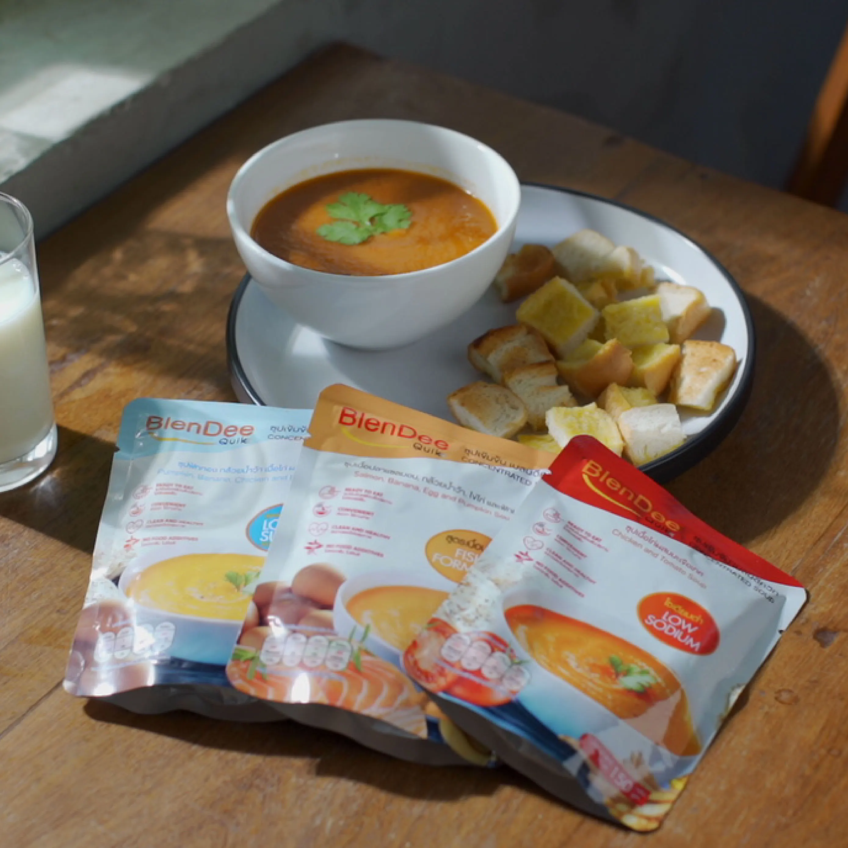 
BlenDeeQuik Brand Chicken and Tomato Concentrated Soup With Low Sodium Formula From Thailand 