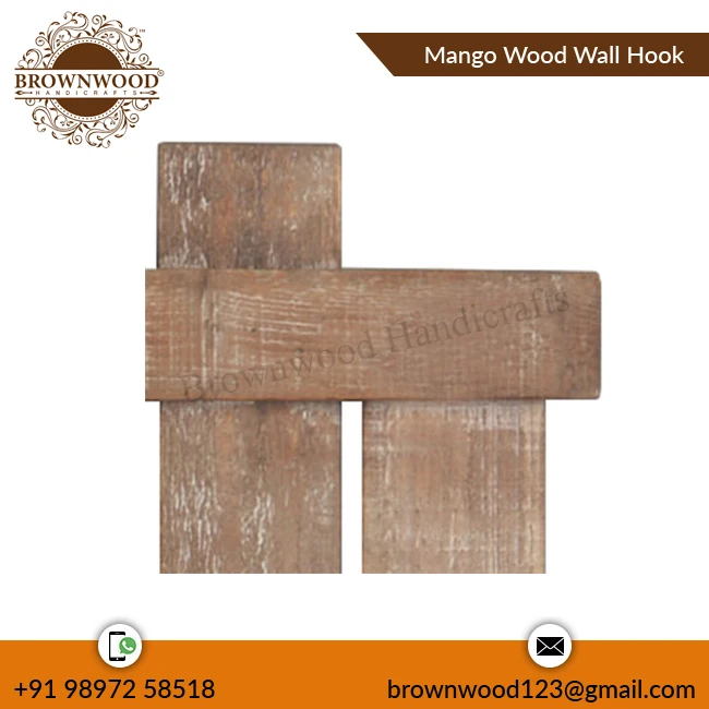 Wholesale Price Burnt White Wash Color Handmade Mango Wood Wall Hook Wooden Hand Carved Wall Hook For Coats & Jackets