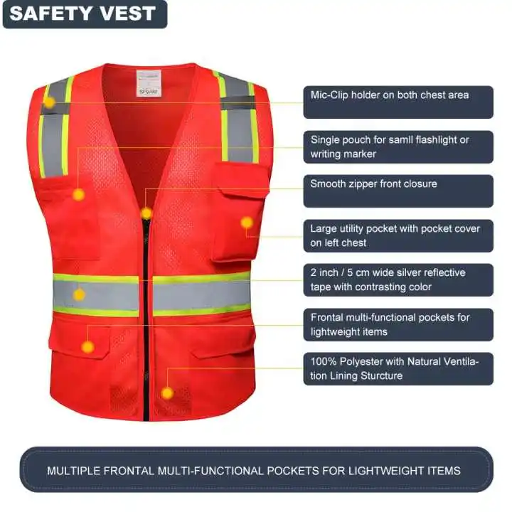 Hot Sale Of Custom Logo With Pockets Construction Wholesale High Visibility Reflective Safety Vest