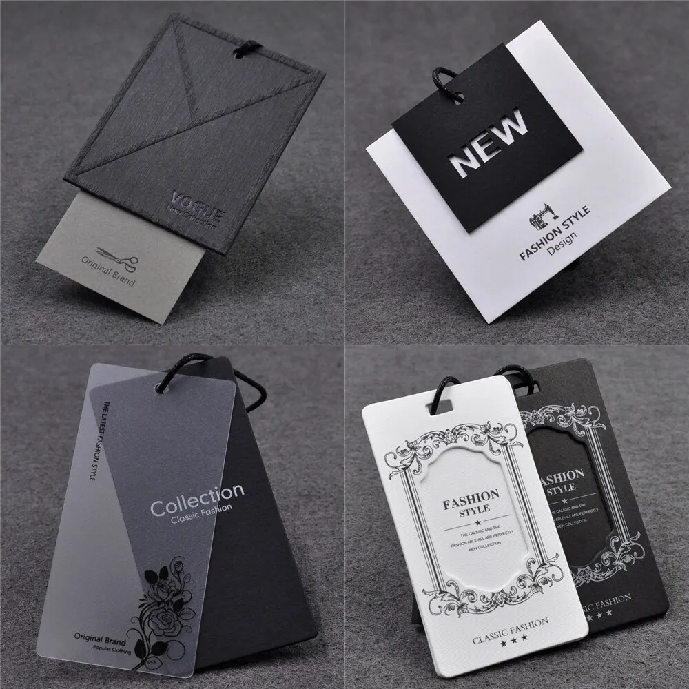 Custom own brand logo paper pvc jeans paper hangtags,customised clothing paper tag.