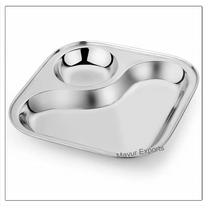 Stainless Steel Dinner Plate / Compartment Plate / Divider plate - 2 in 1