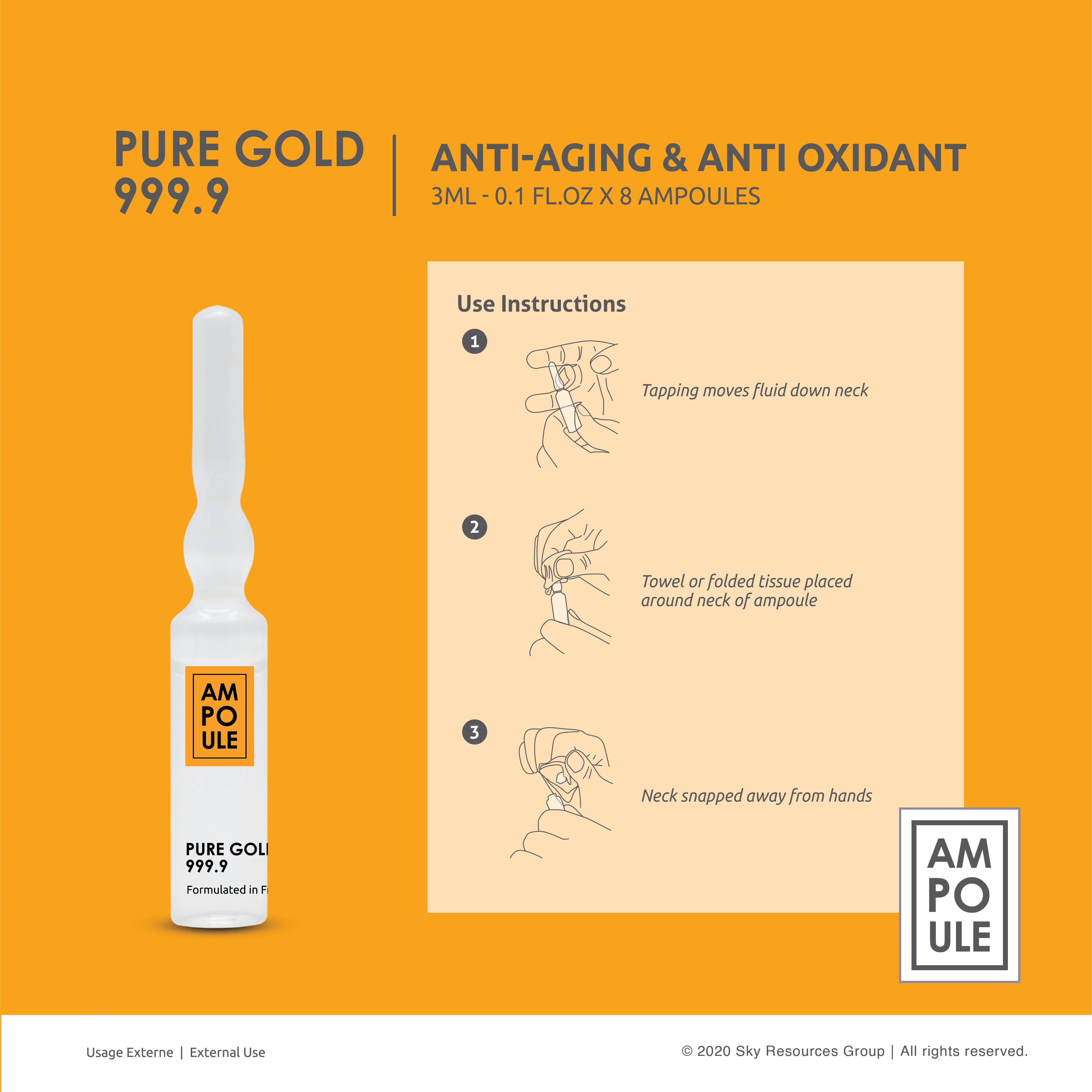 Luxury Pure Gold 999.9 Glass Ampoule Serum Deep Moisturizing Collagen Facial Essence 24K Gold Anti-Wrinkle for All Skin Types