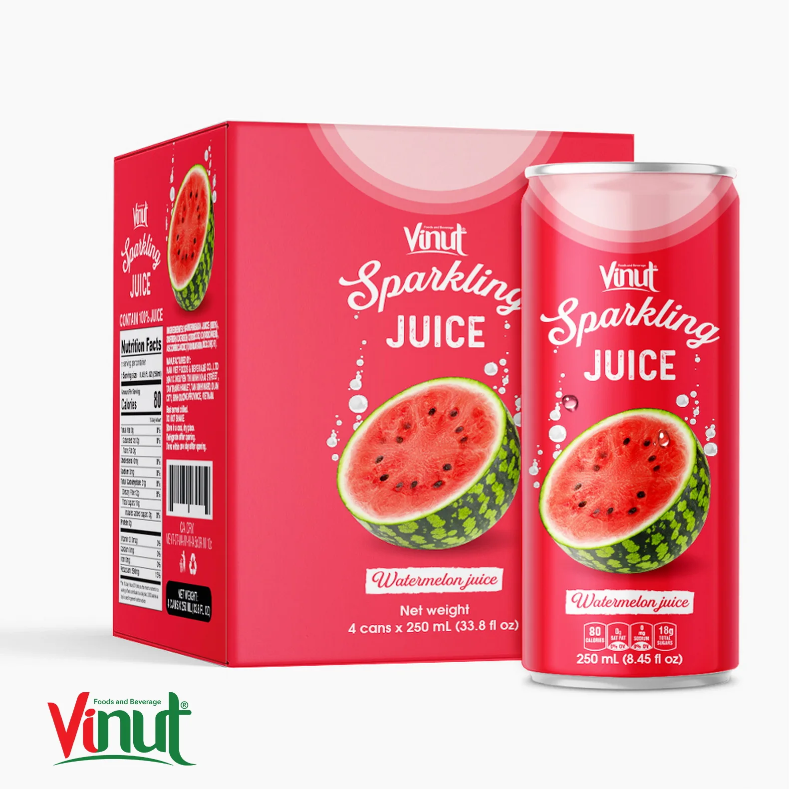 250 мл Коробка для газированных напитков, 4 банки, сок арбуза, оптовые продавцы, высококачественные безалкогольные напитки OEM, индивидуальная торговая марка