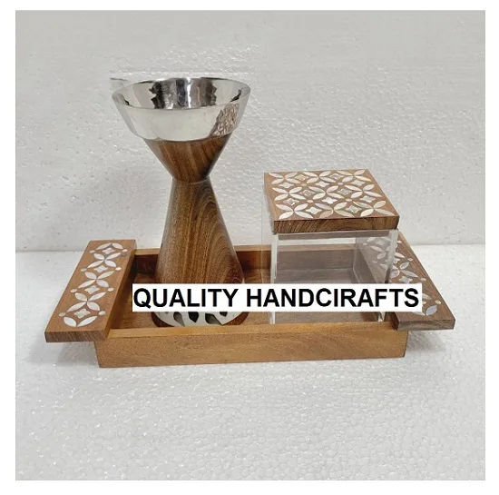 Arabic Style Ramadan Eid Wedding Gift Mango Wood Mop Inlay Metal Bowl 6 Pcs Set Dessert Serving Bowl Food by Quality Handicrafts