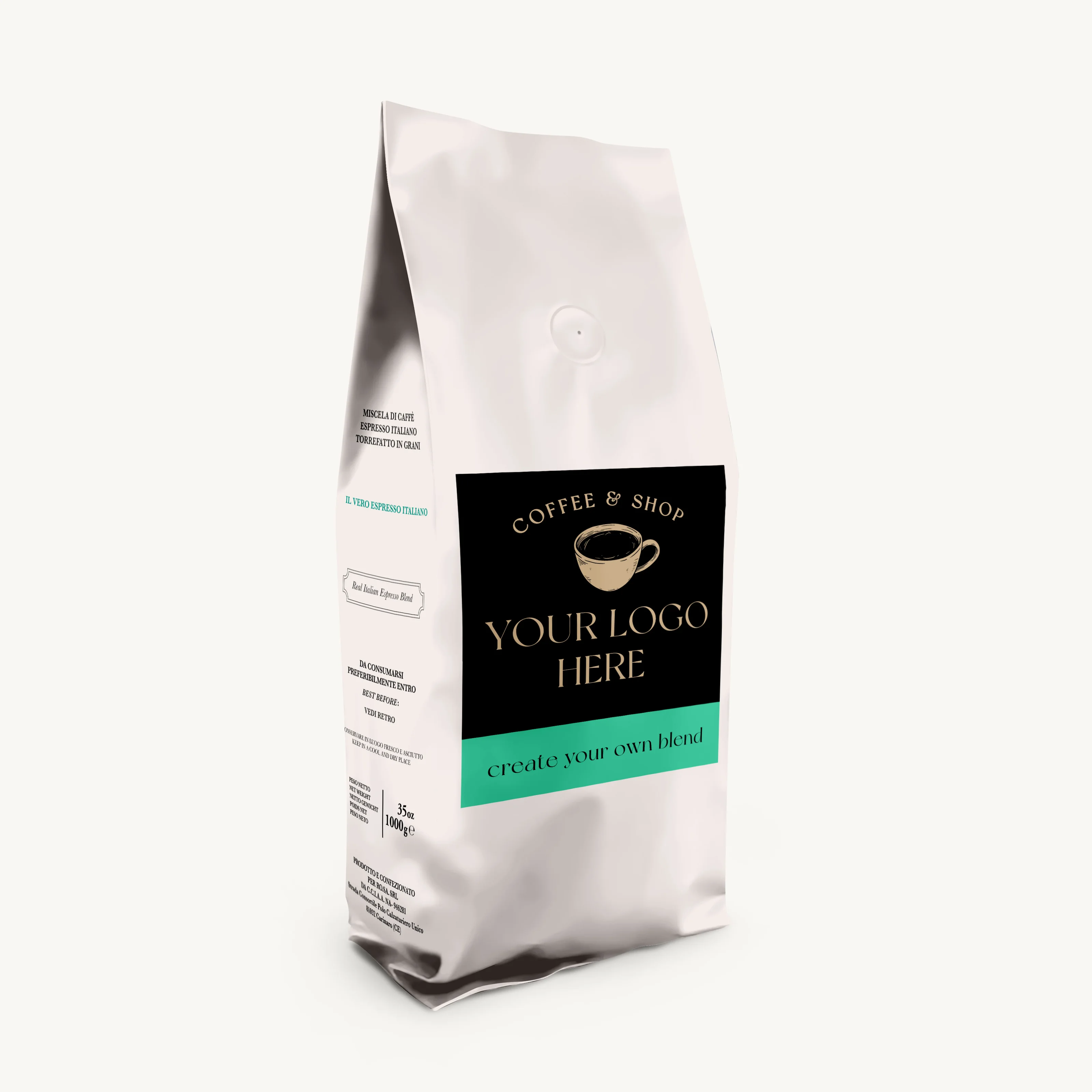 CUSTOMISED Premium Quality Coffee bean PRIVATE LABEL Blend Made in Italy 80% Arabica 20% Robusta full bodied intense aroma